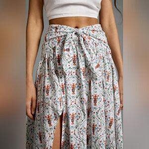 By Anthropologie Poplin Tie-Front Side-Slit Skirt